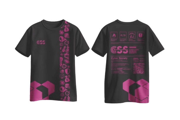Black CSS Tee with Pink print, front